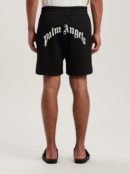 Back Curved Logo Track Shorts Black   Of