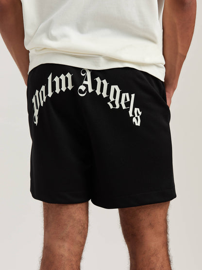 Back Curved Logo Track Shorts Black   Of
