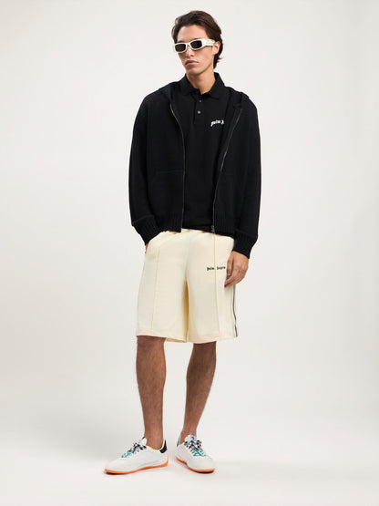 Curved Logo Knit Hoodie