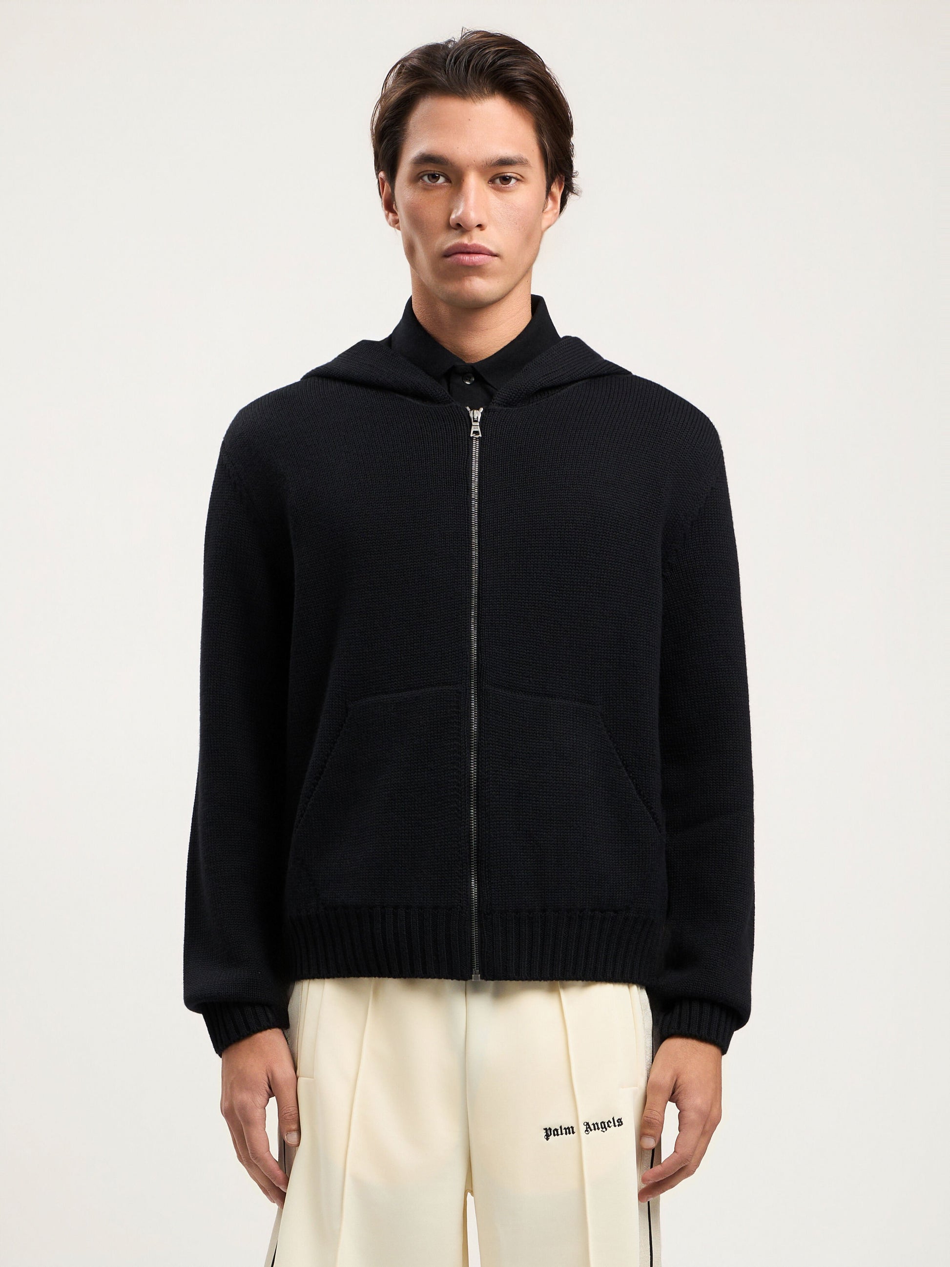 Curved Logo Knit Hoodie