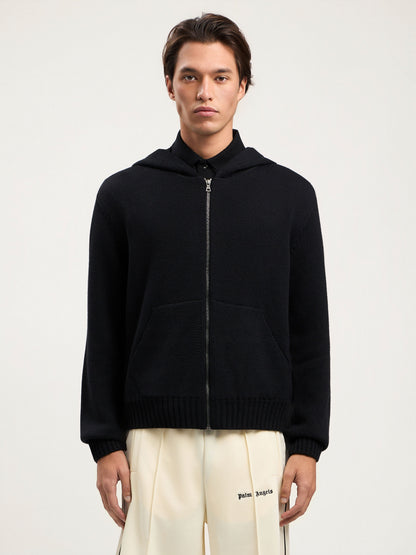 Curved Logo Knit Hoodie