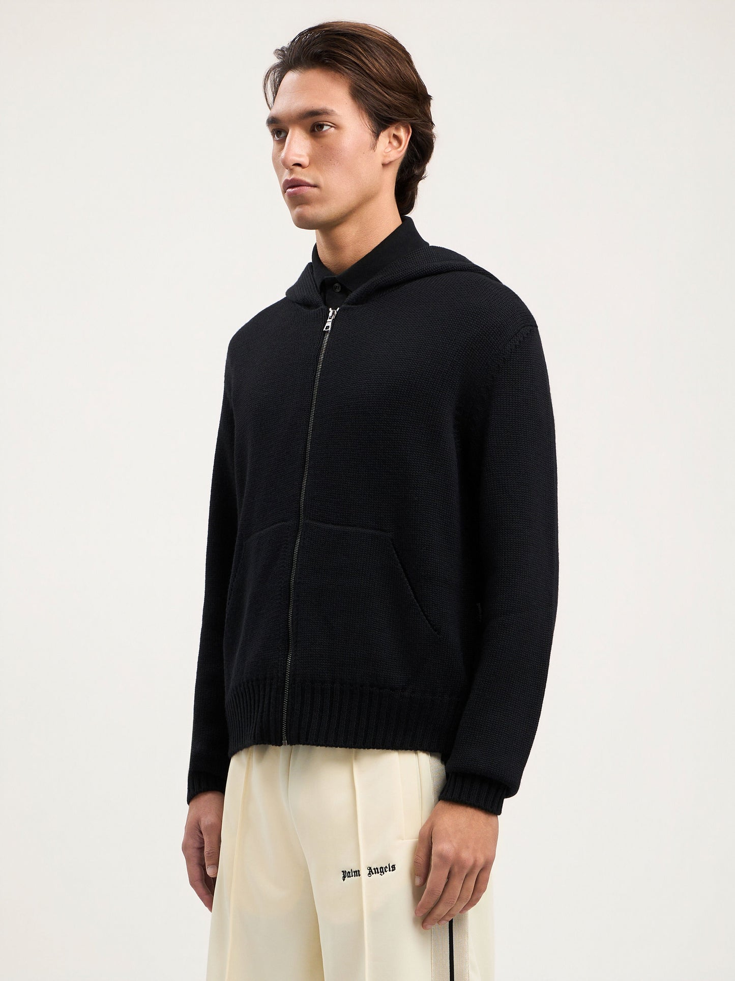 Curved Logo Knit Hoodie