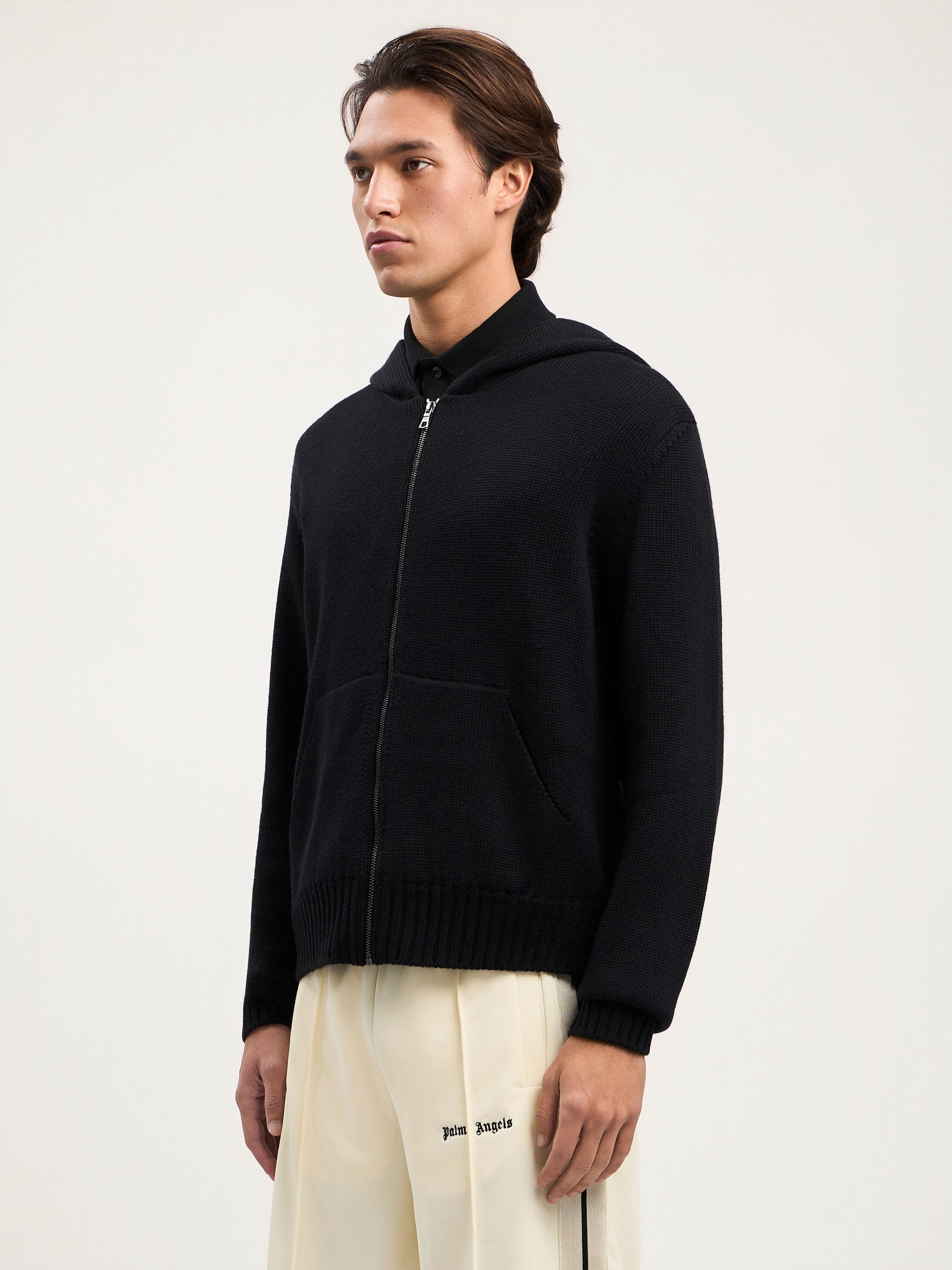 Curved Logo Knit Hoodie
