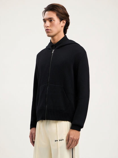 Curved Logo Knit Hoodie