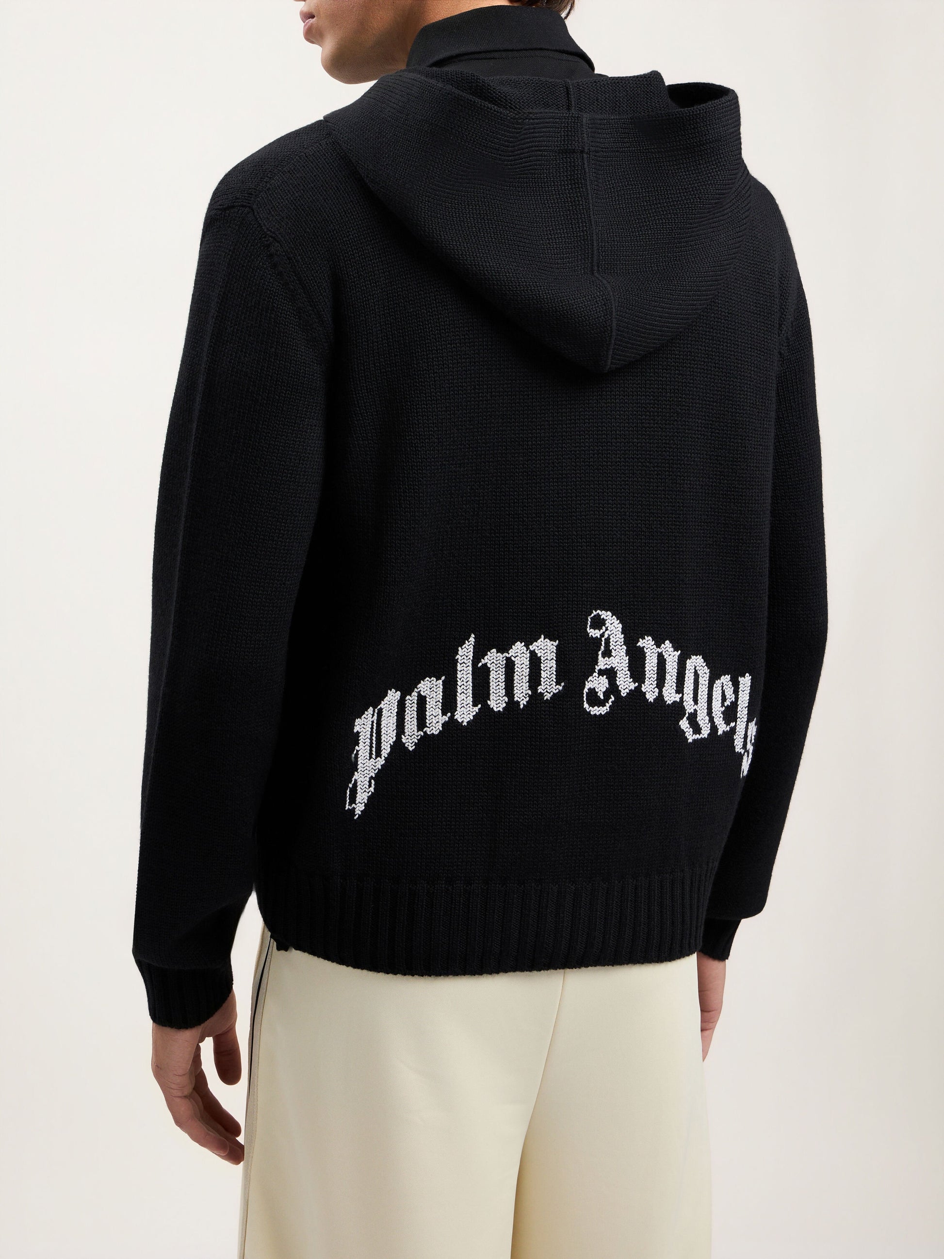 Curved Logo Knit Hoodie