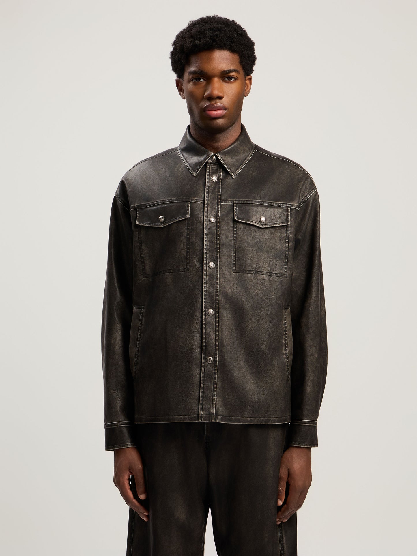 Curved Logo Coated Overshirt