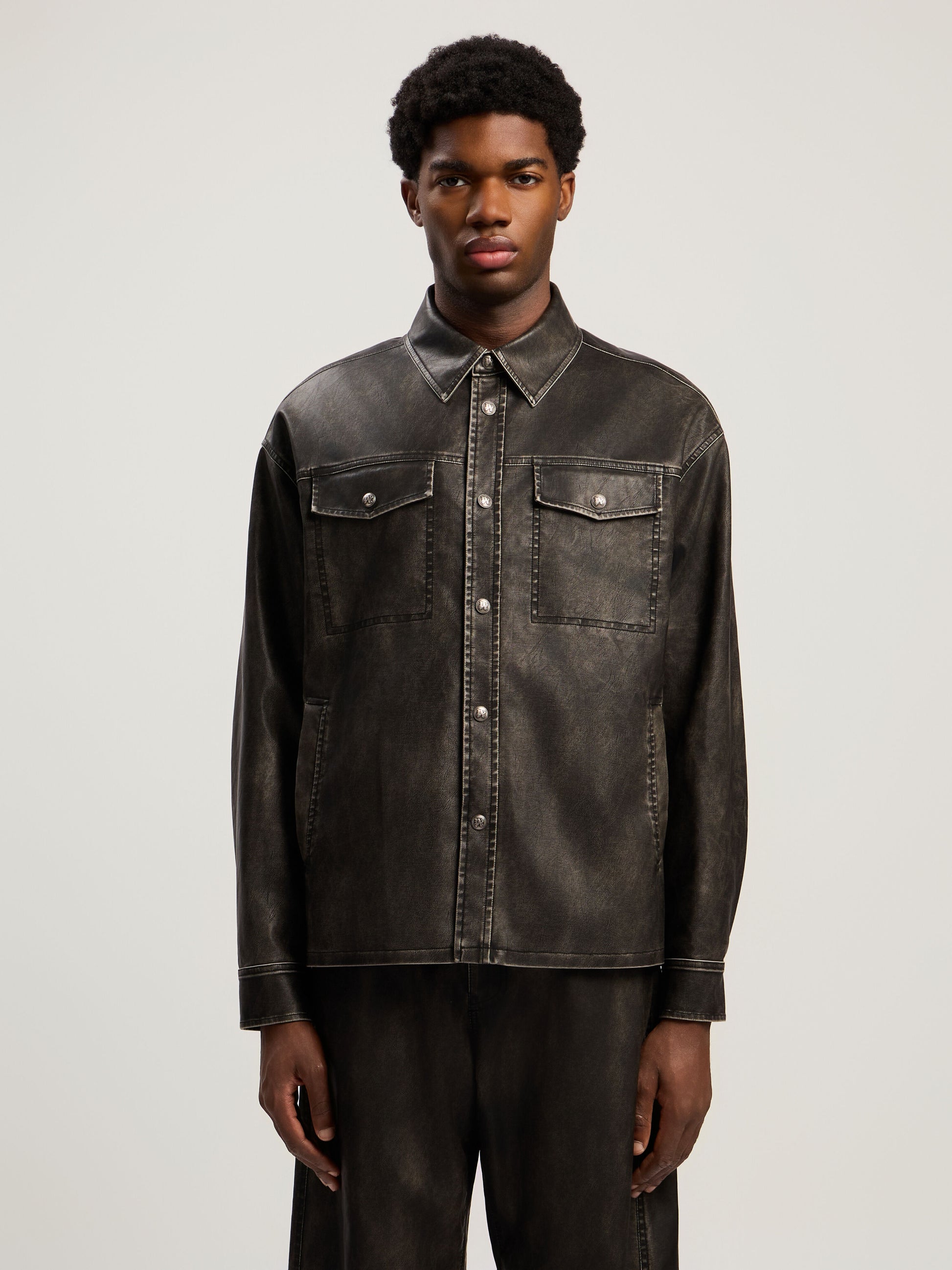 Curved Logo Coated Overshirt