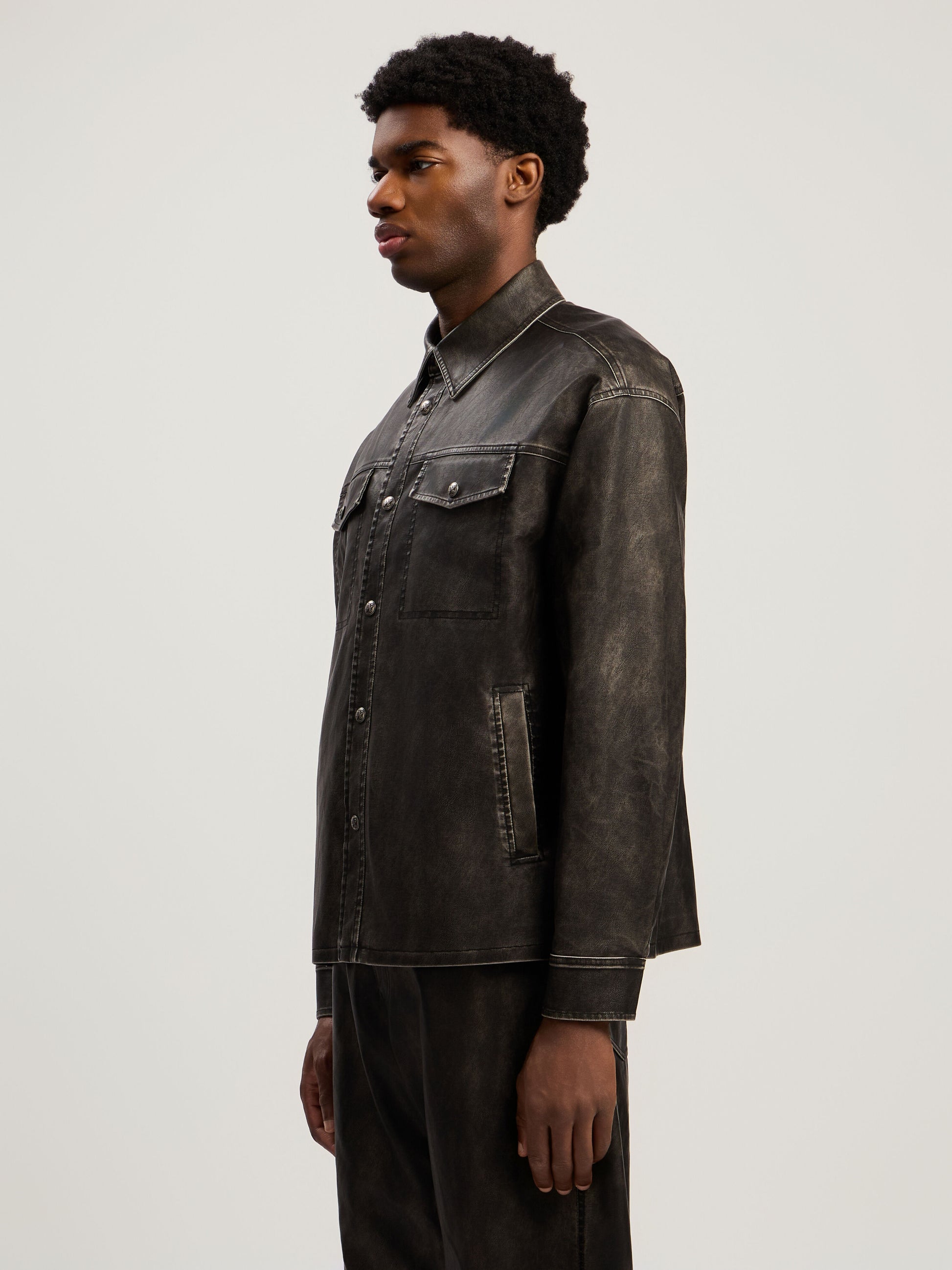 Curved Logo Coated Overshirt