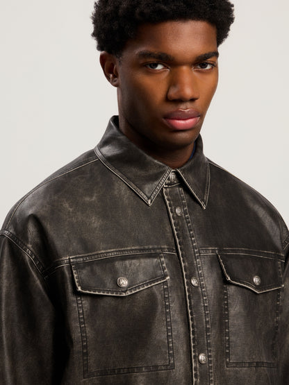 Curved Logo Coated Overshirt