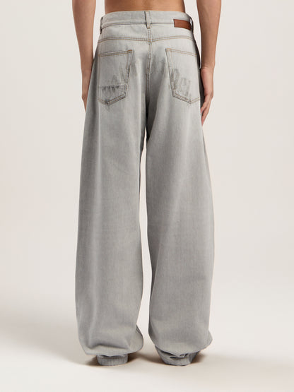 Curved Logo Loose Denim Pants