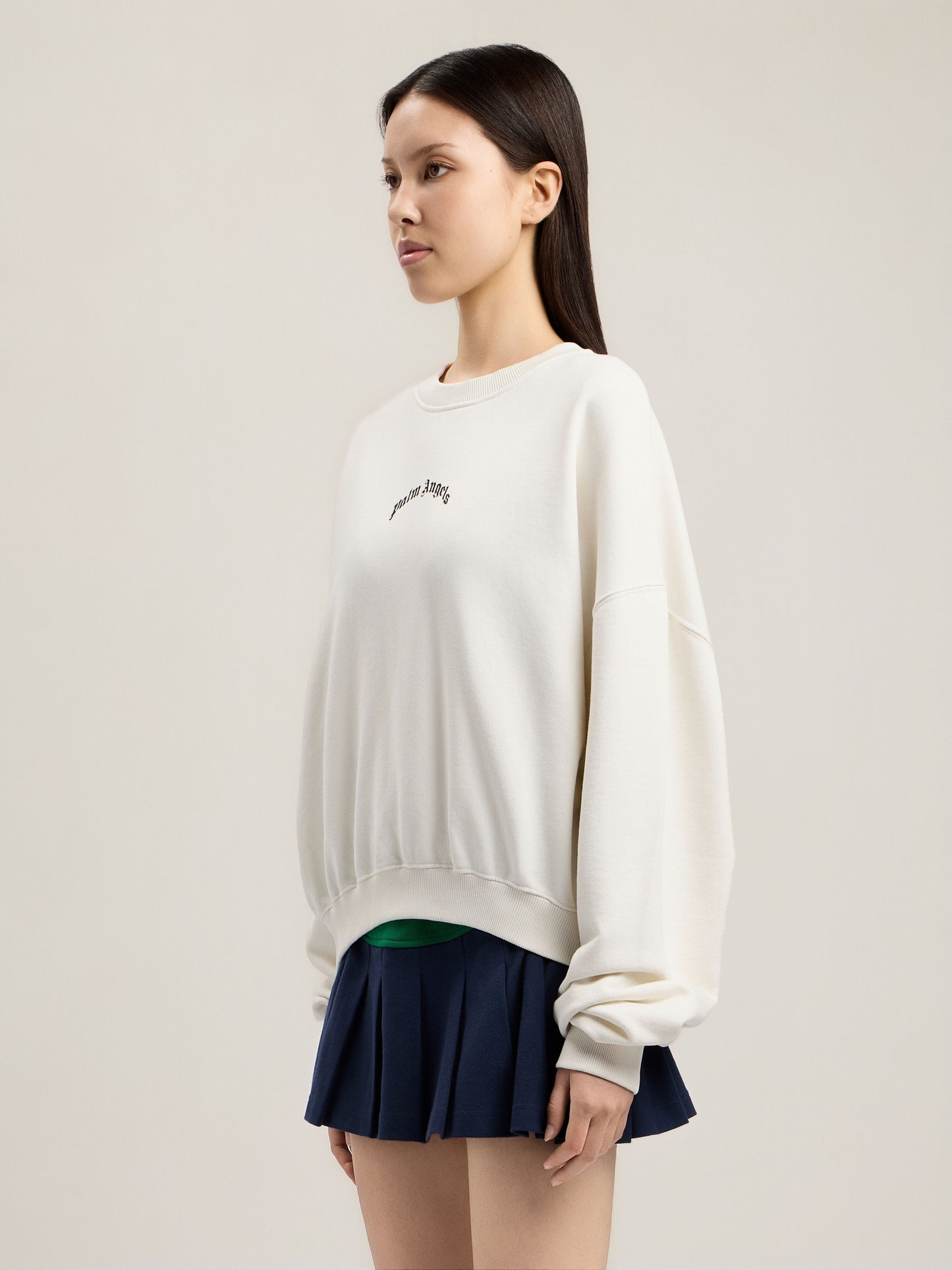 Curved Logo Loose Crop Sweatshirt