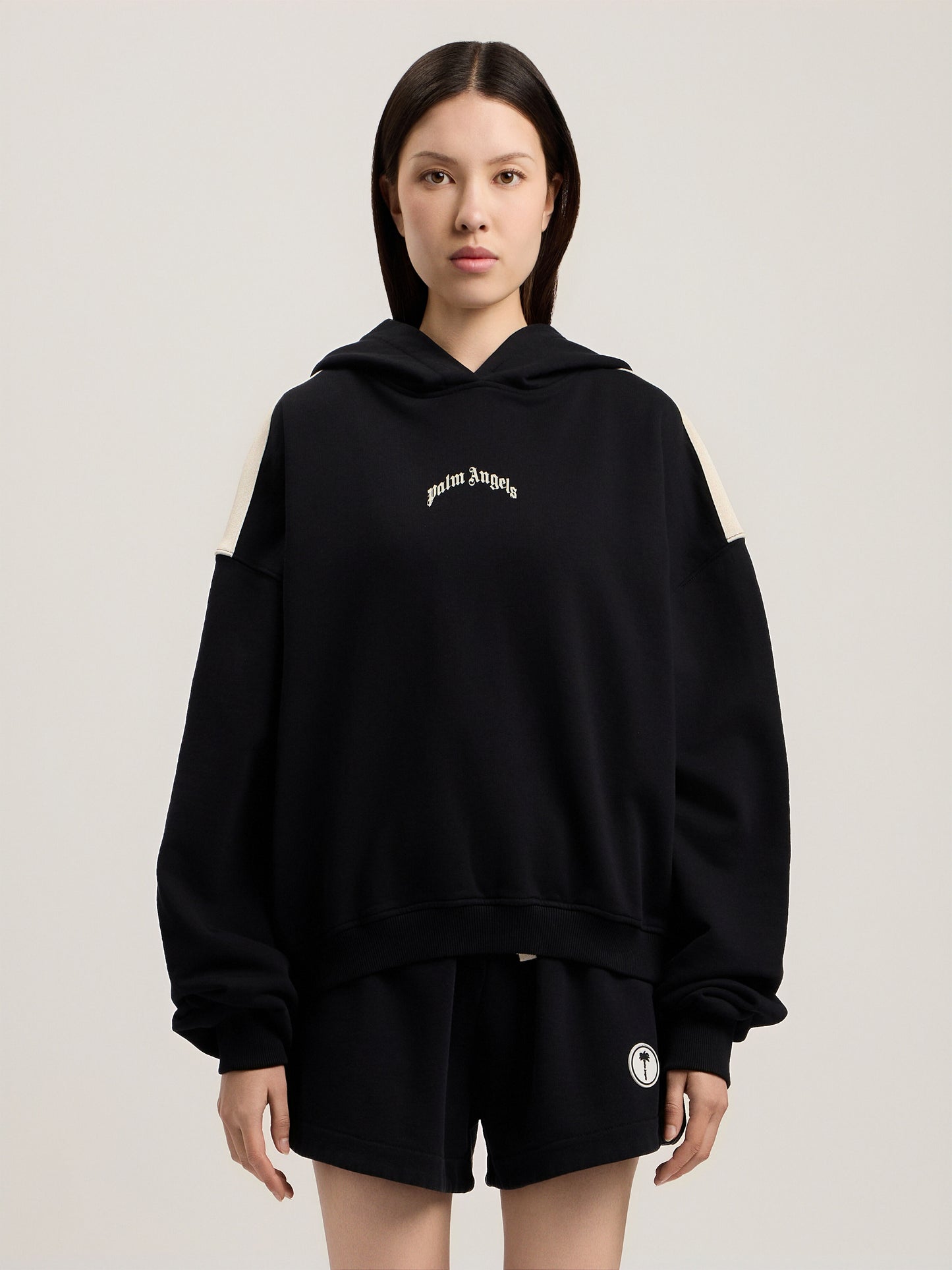 Curved Logo Loose Crop Hoodie
