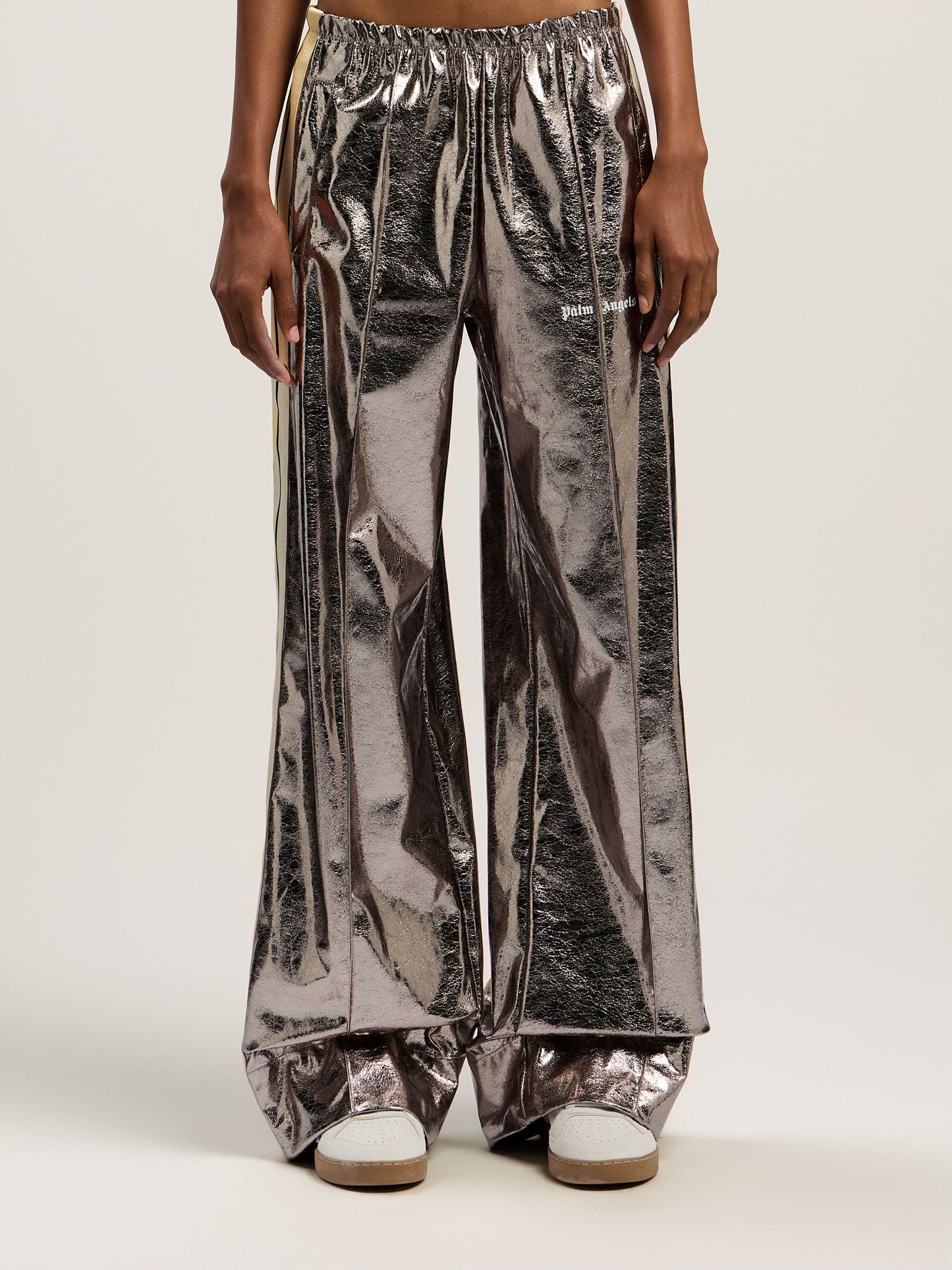 Laminated Wide Leg Track Pants