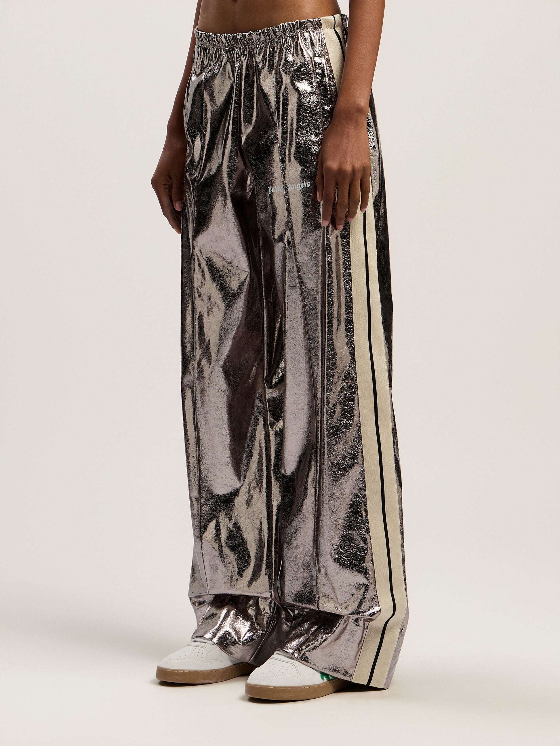 Laminated Wide Leg Track Pants