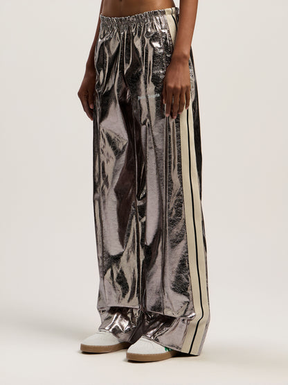 Laminated Wide Leg Track Pants