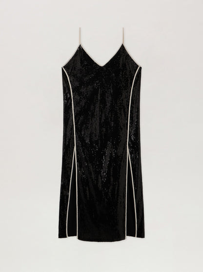 Curved Logo Sequin Slip Dress