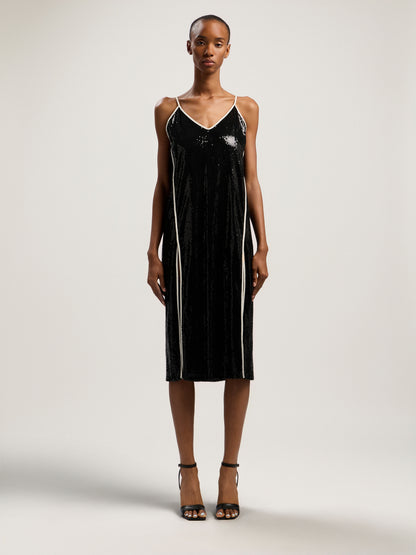 Curved Logo Sequin Slip Dress