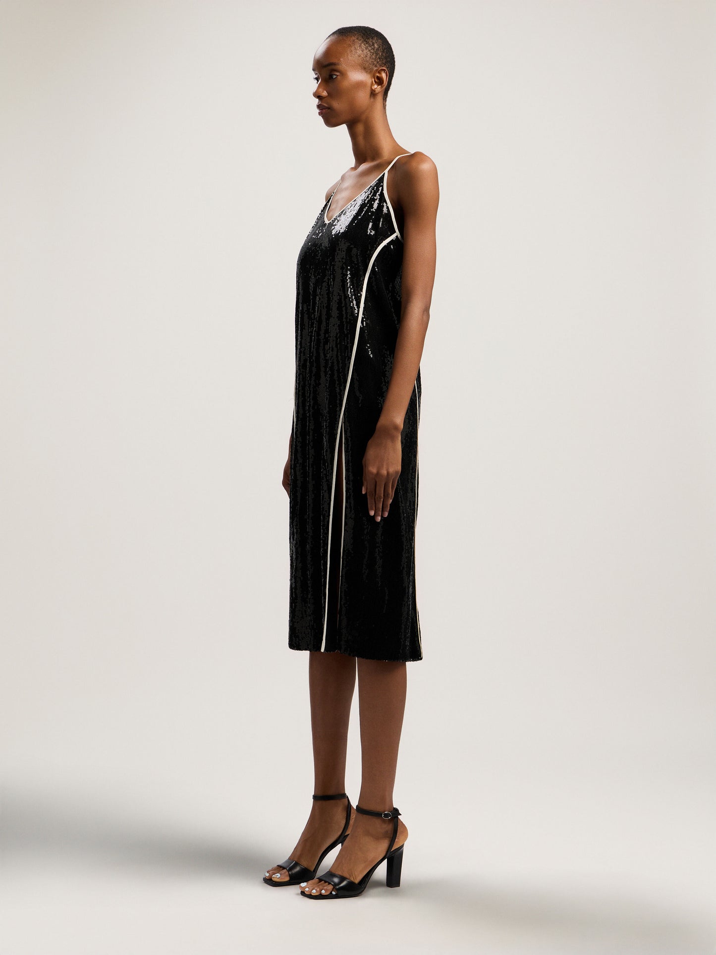 Curved Logo Sequin Slip Dress