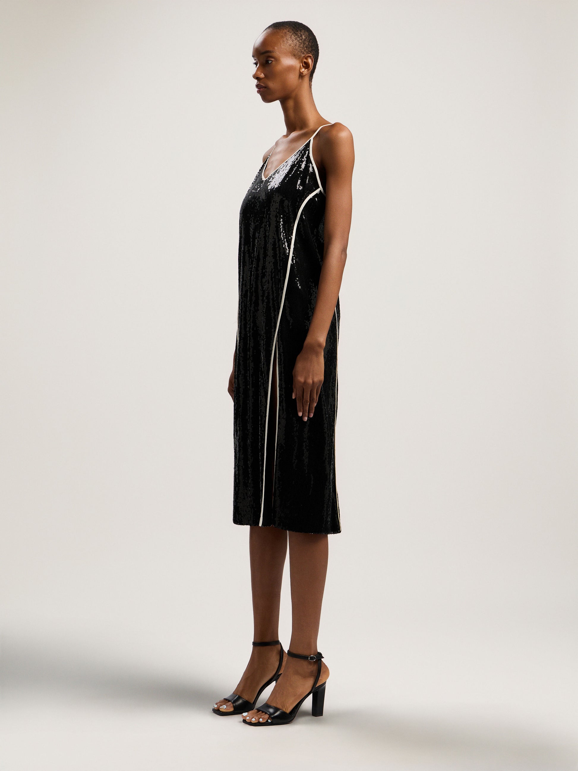 Curved Logo Sequin Slip Dress