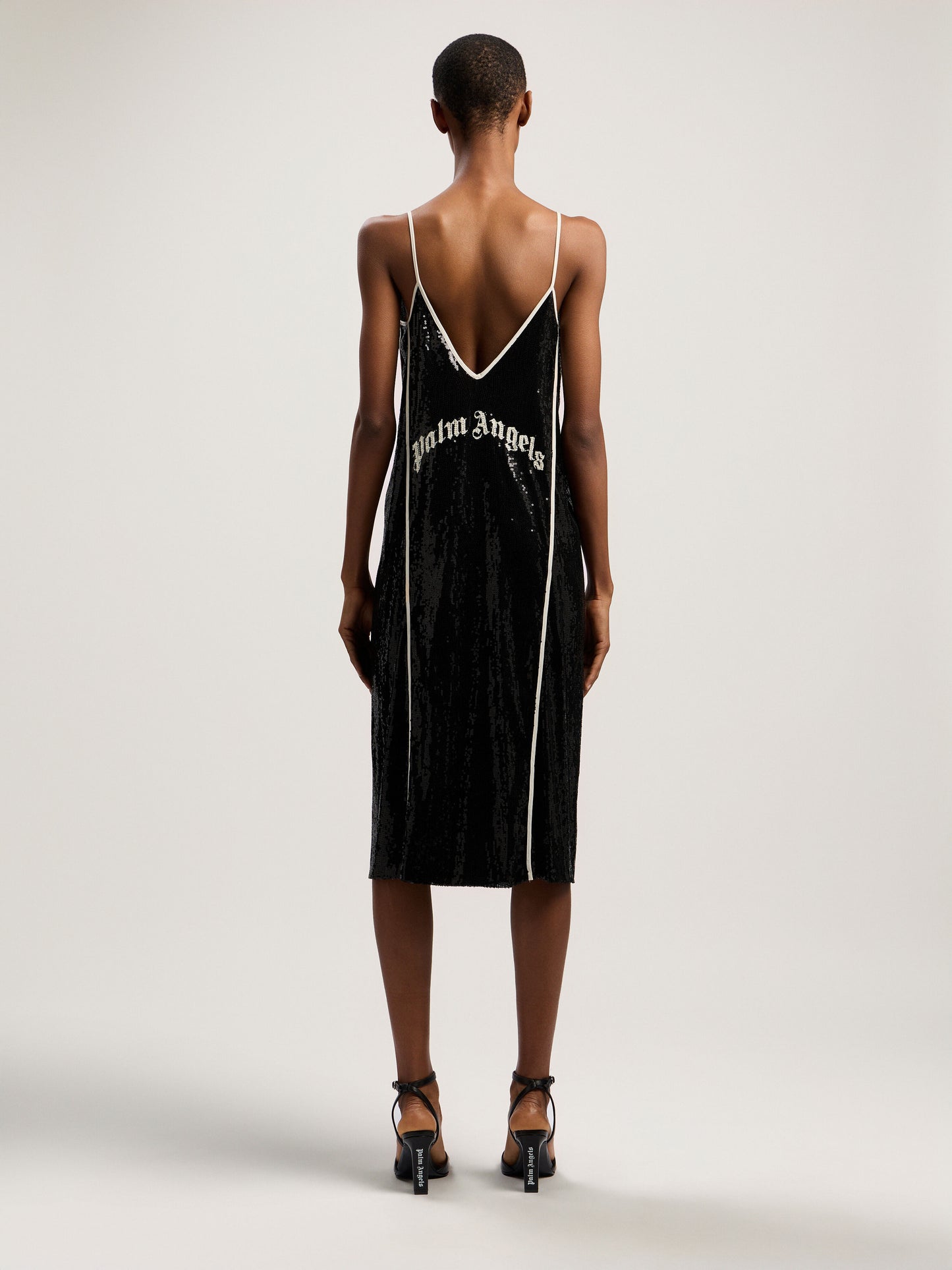 Curved Logo Sequin Slip Dress