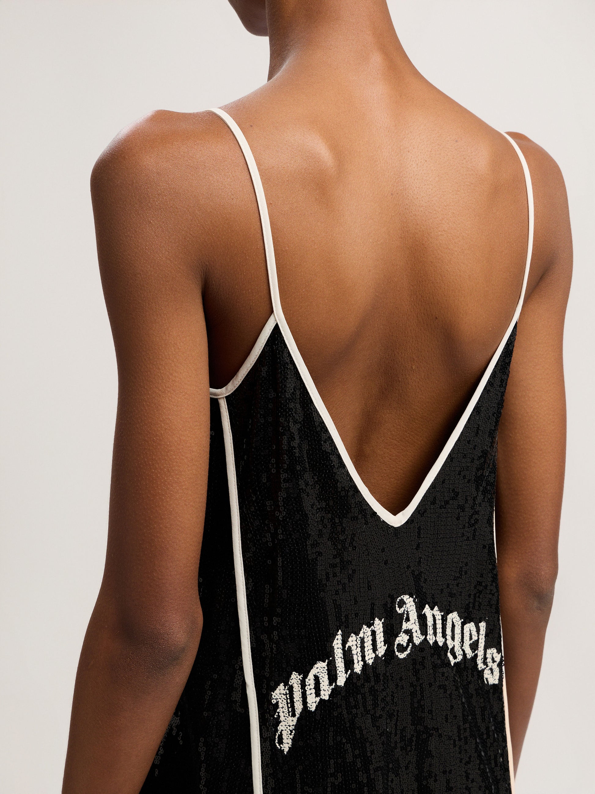 Curved Logo Sequin Slip Dress