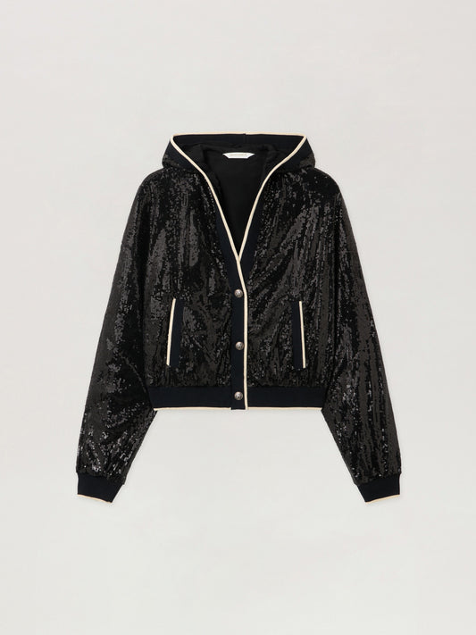 Curved Logo Sequin Crop Jacket