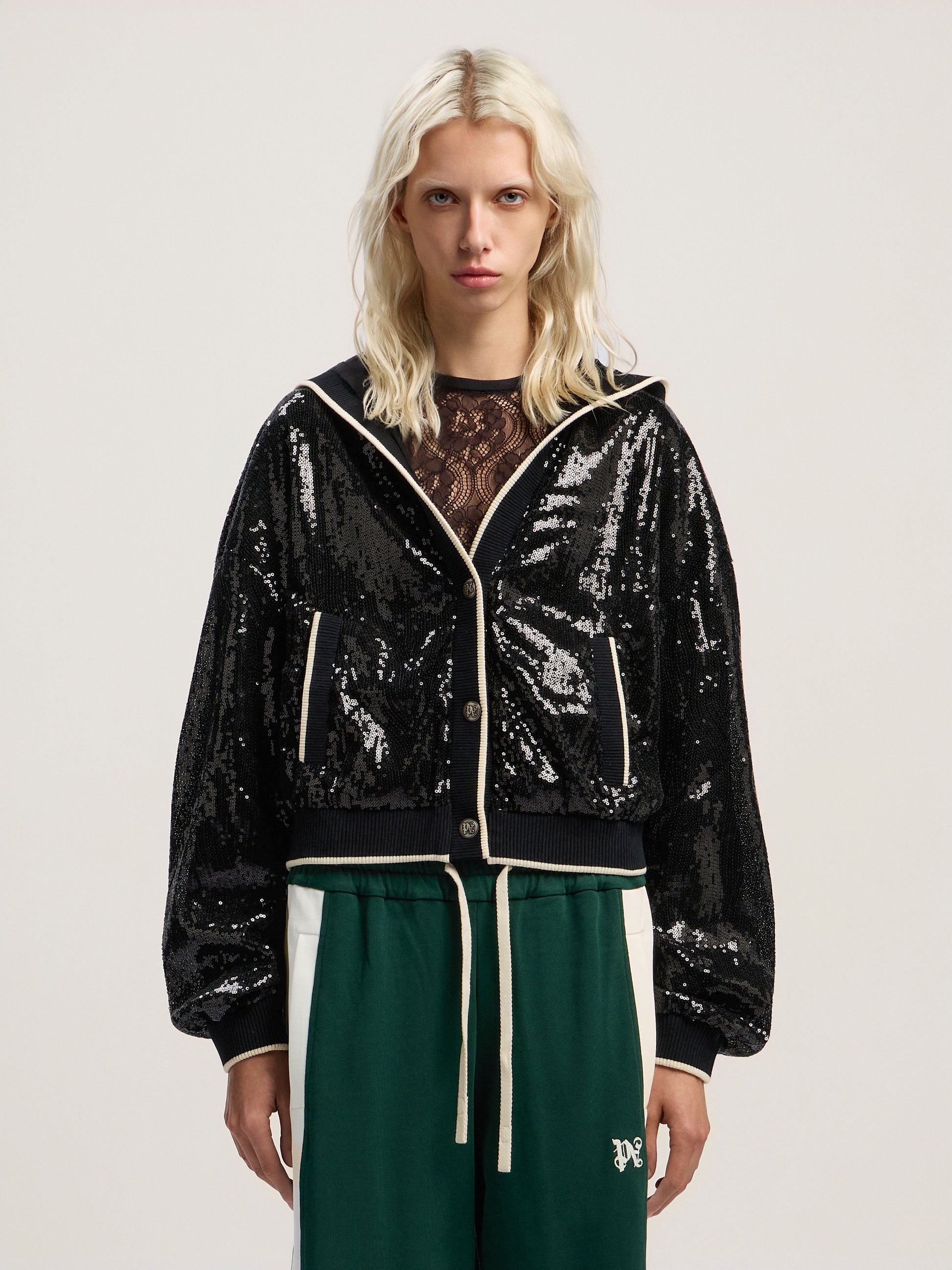 Curved Logo Sequin Crop Jacket