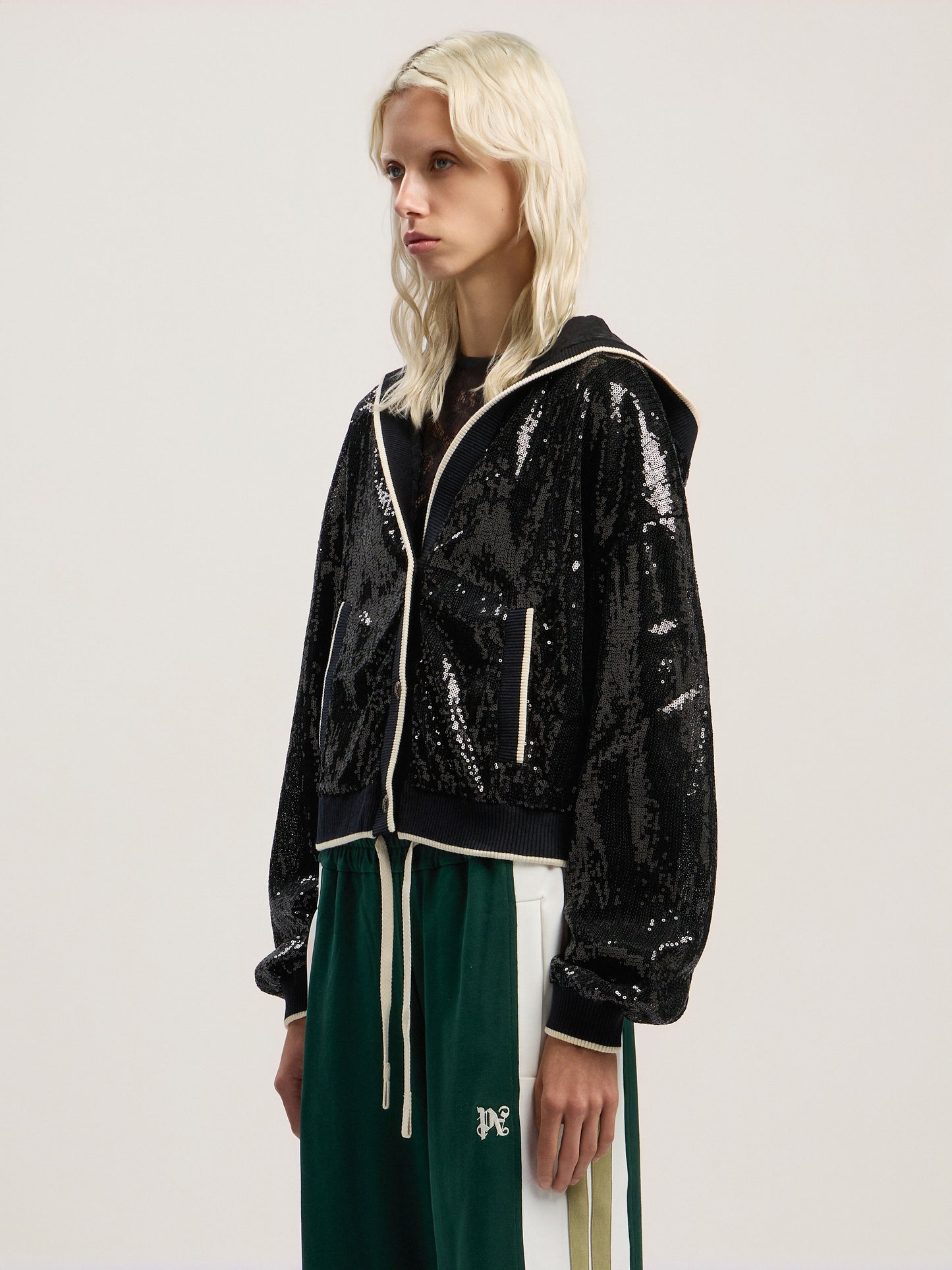 Curved Logo Sequin Crop Jacket