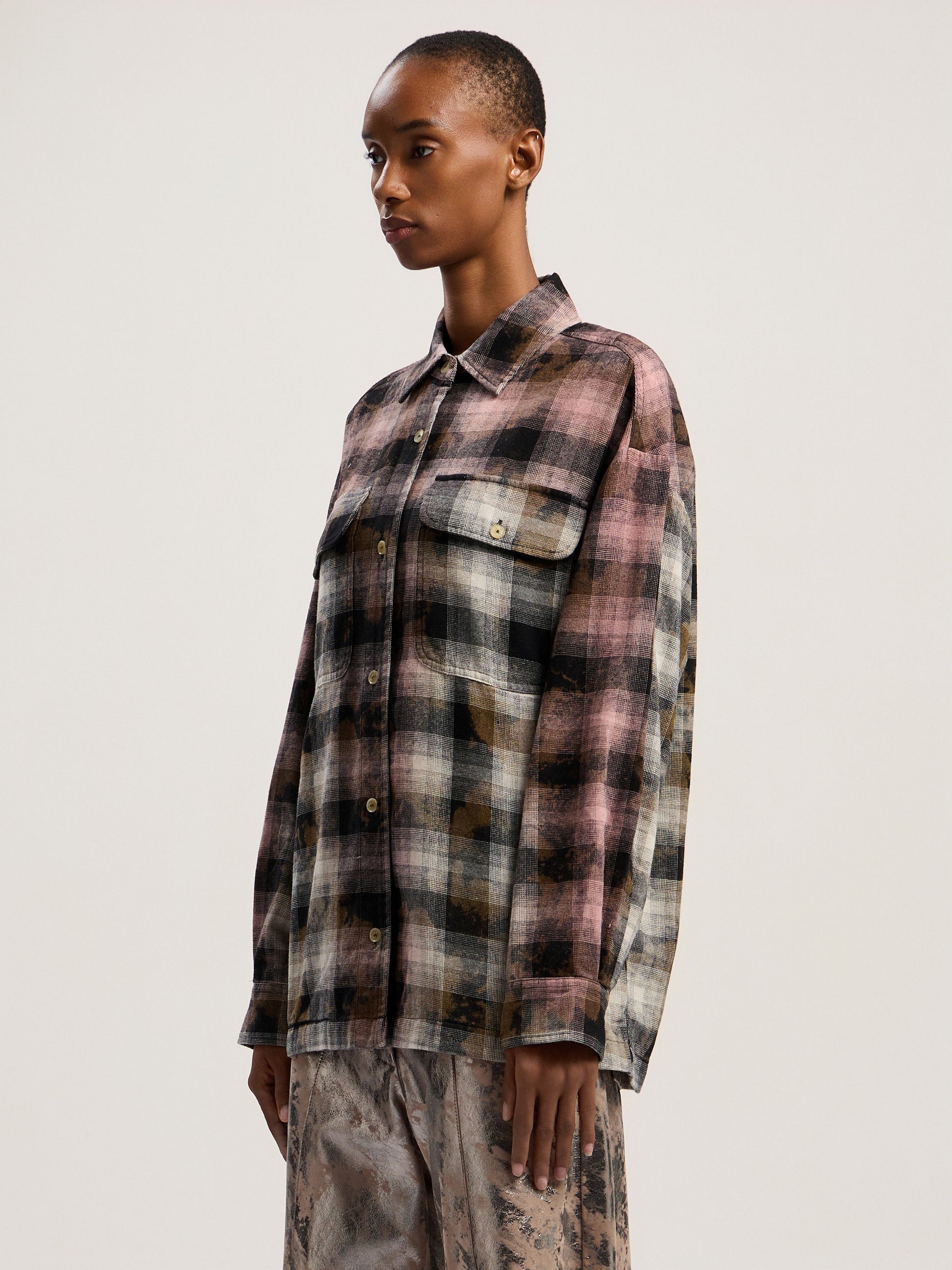 Curved Logo Coated Checkshirt