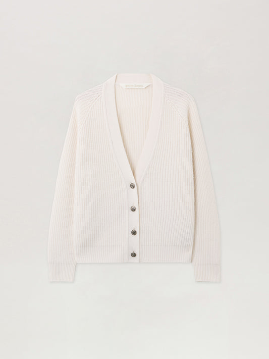 Curved Logo Ribbed Cardigan