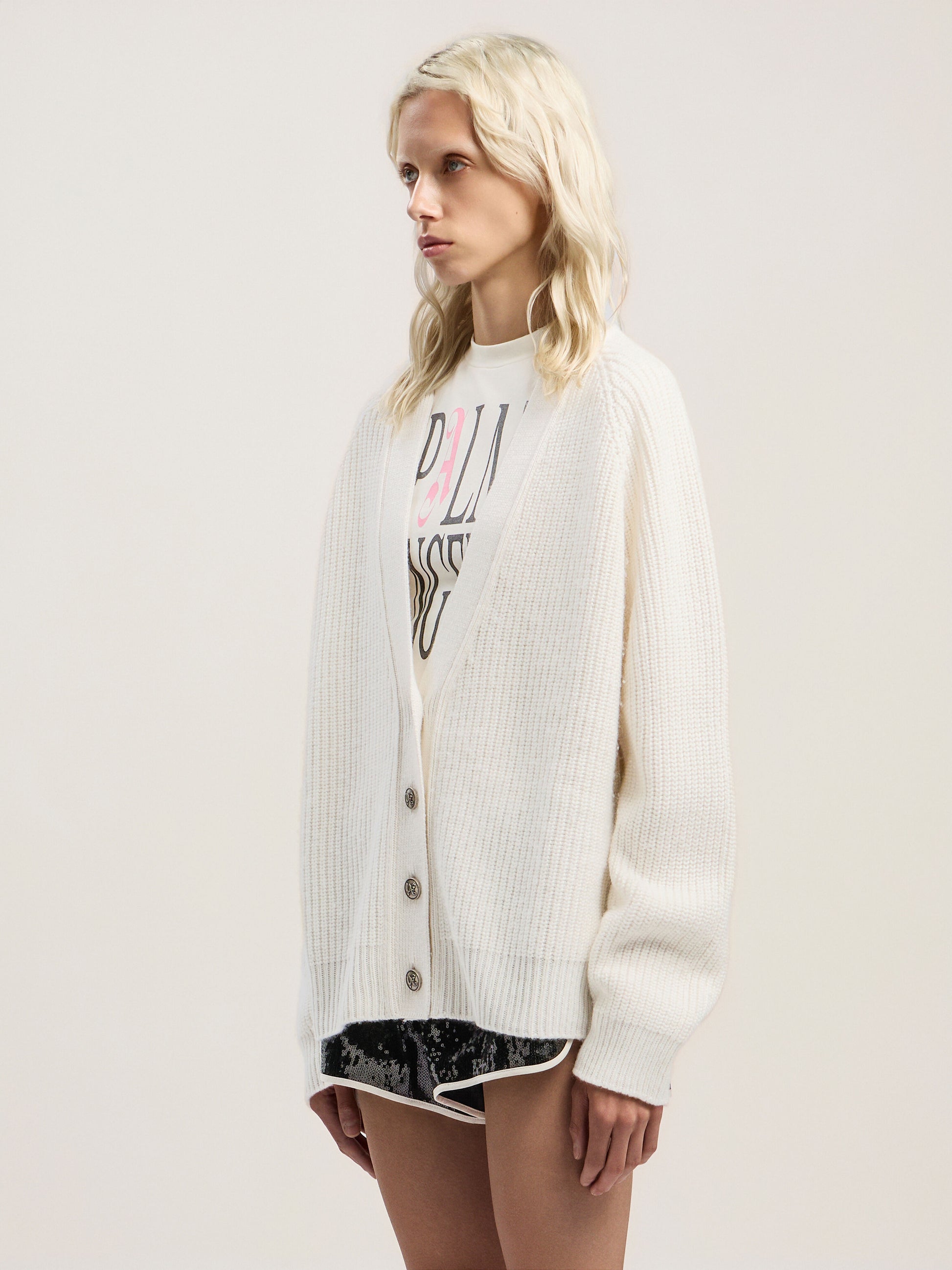 Curved Logo Ribbed Cardigan