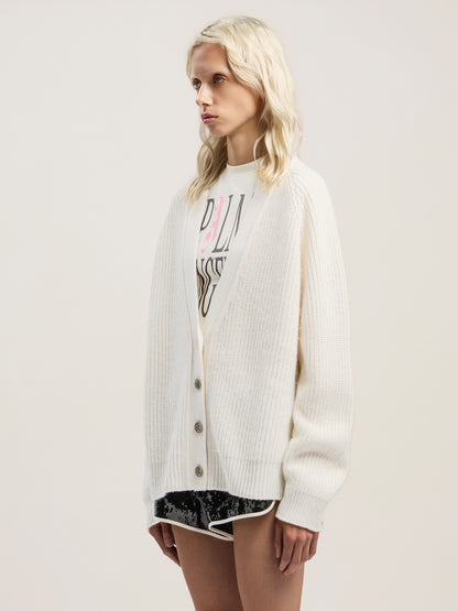 Curved Logo Ribbed Cardigan