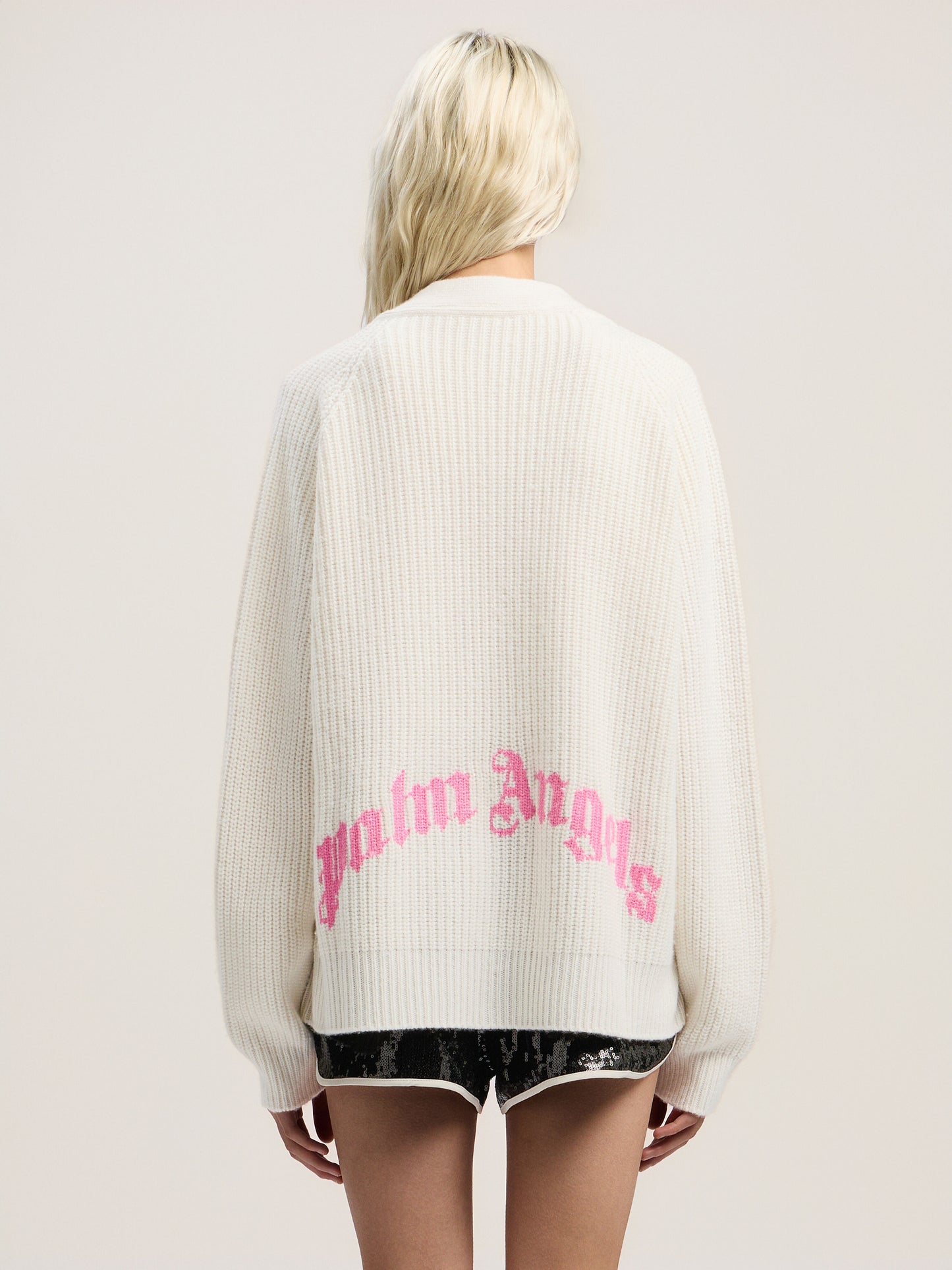 Curved Logo Ribbed Cardigan
