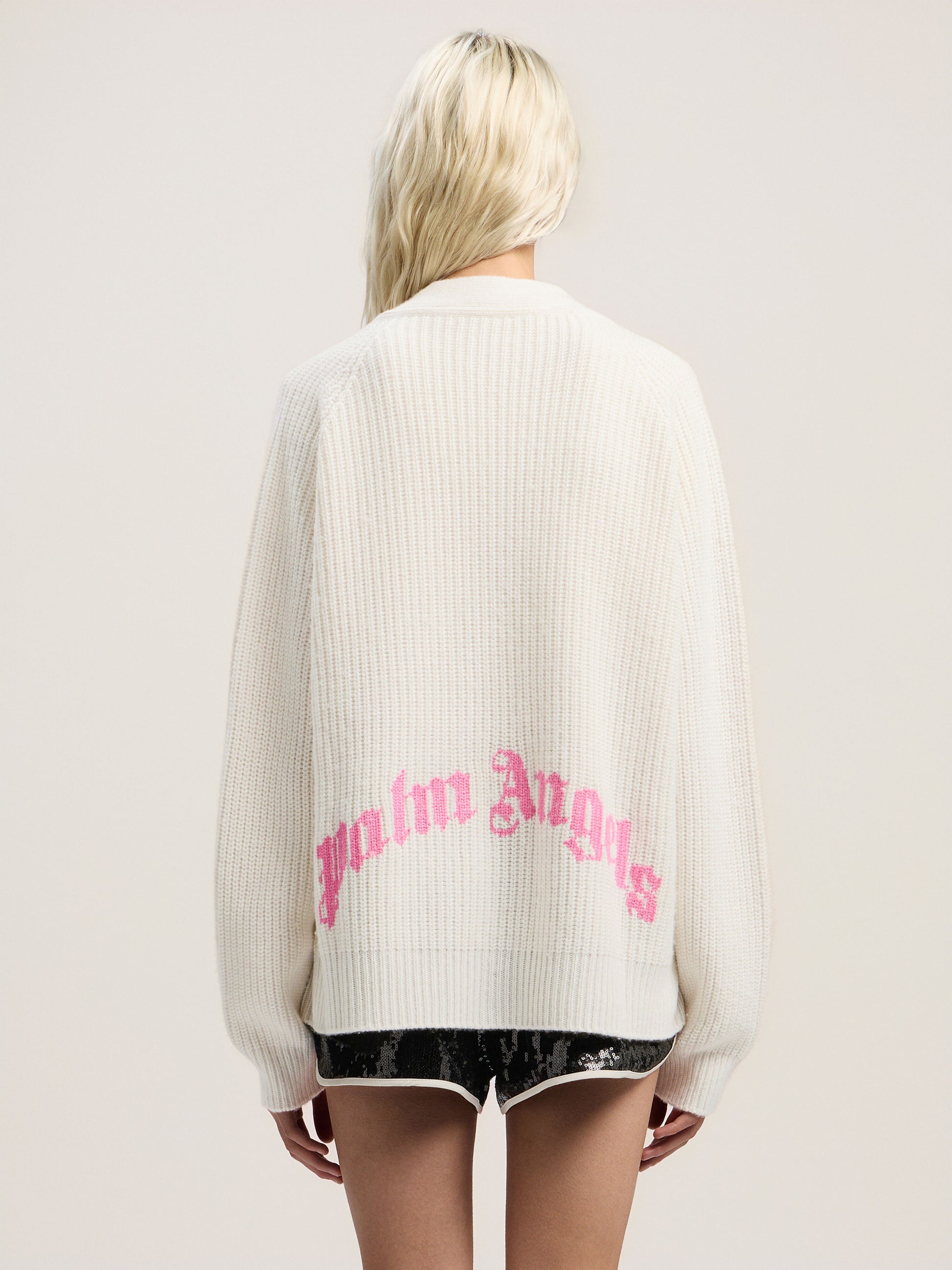 Curved Logo Ribbed Cardigan
