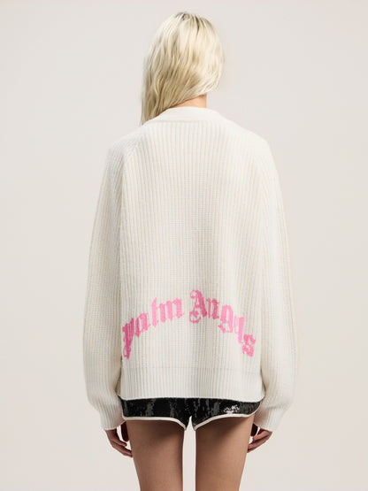Curved Logo Ribbed Cardigan