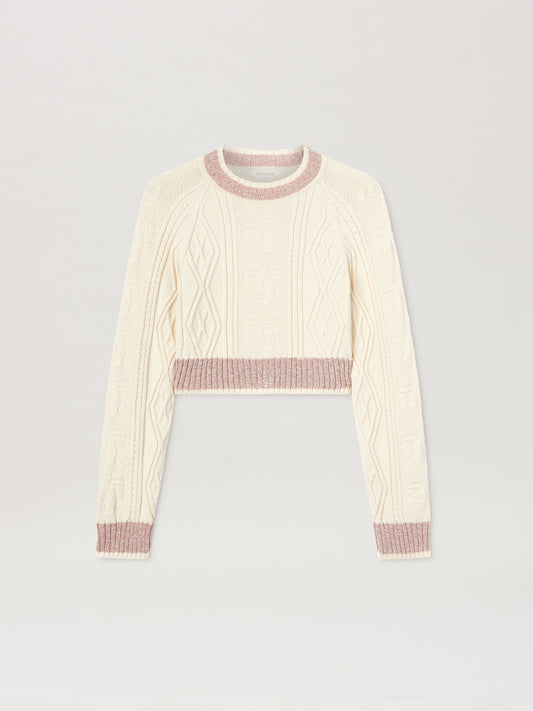 Curved Logo Cable Sweater Off White   Fu