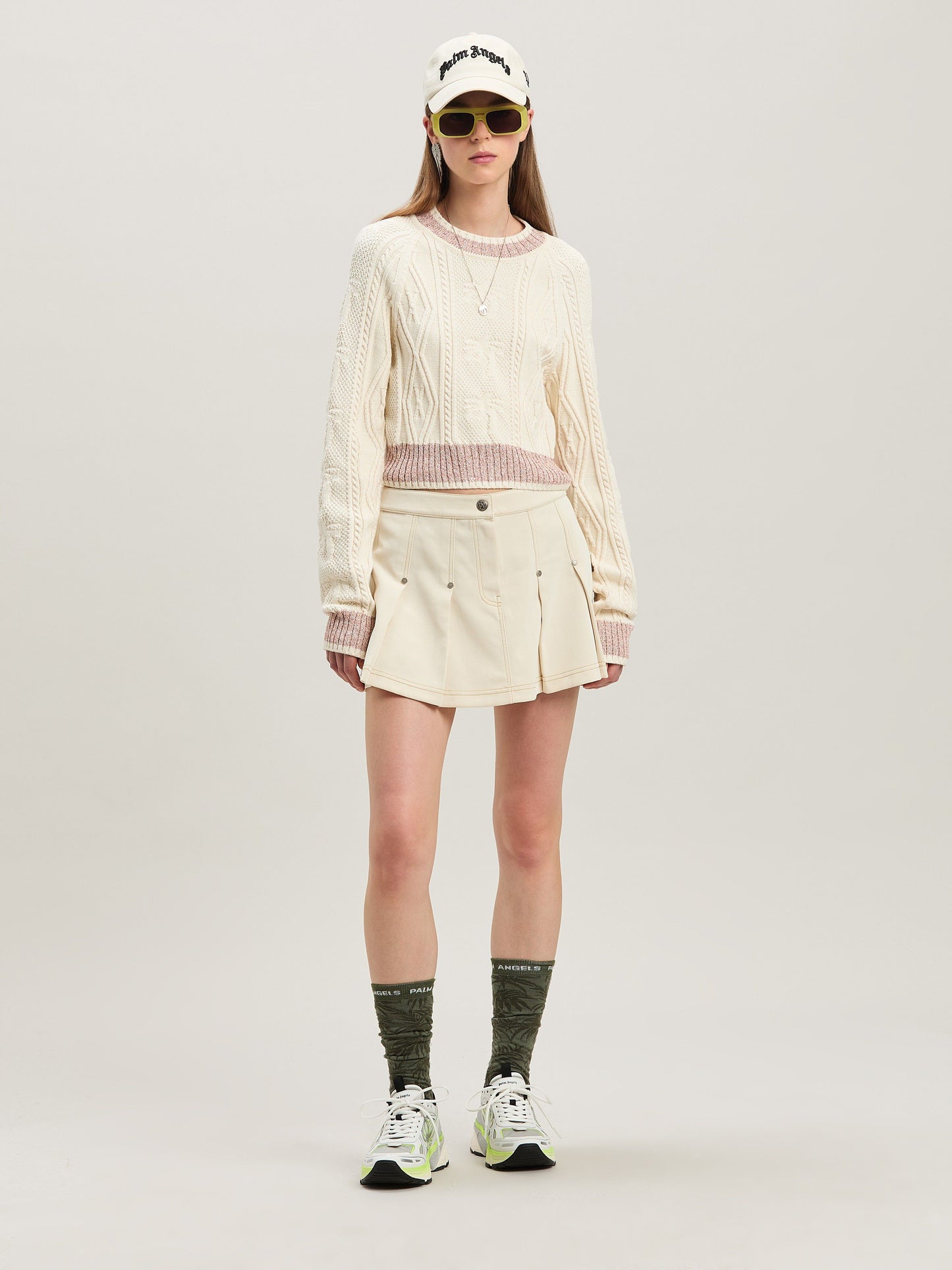 Curved Logo Cable Sweater Off White   Fu
