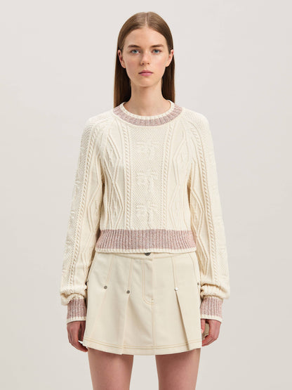 Curved Logo Cable Sweater Off White   Fu