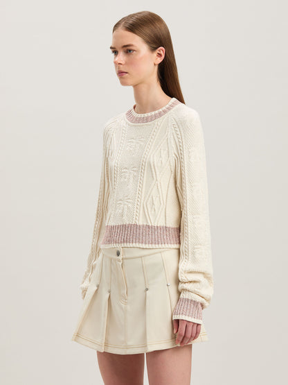 Curved Logo Cable Sweater Off White   Fu