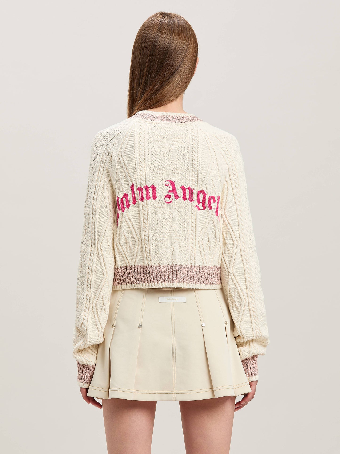 Curved Logo Cable Sweater Off White   Fu