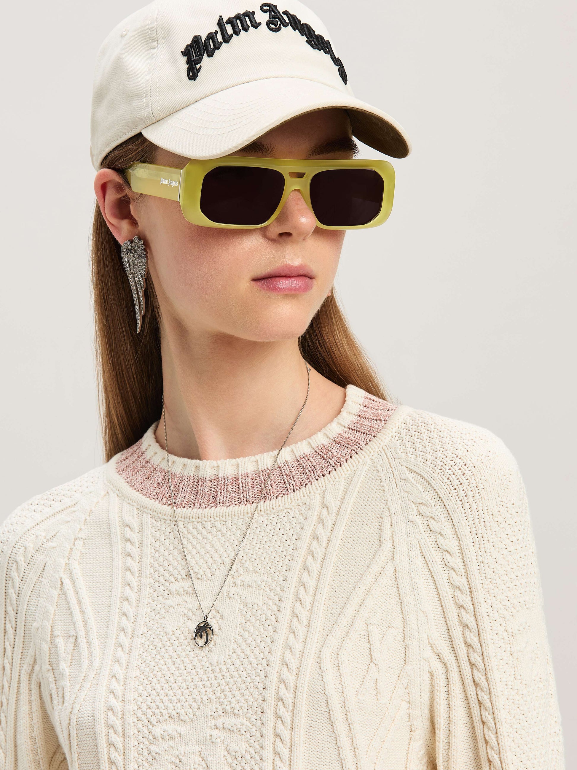 Curved Logo Cable Sweater Off White   Fu