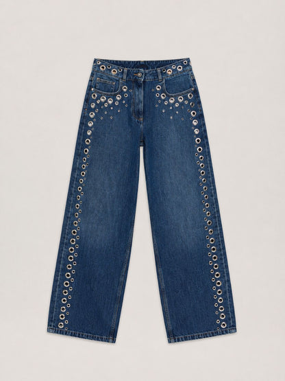 Eyelets Straight Jeans