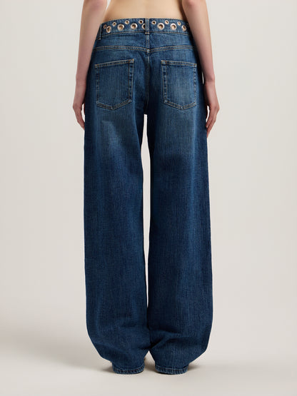 Eyelets Straight Jeans