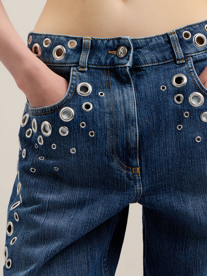 Eyelets Straight Jeans