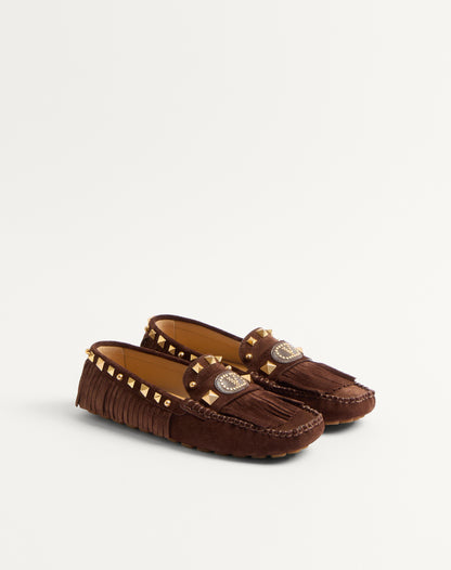 Plaster Caster Driver Loafer In Crust Leather With Fringes