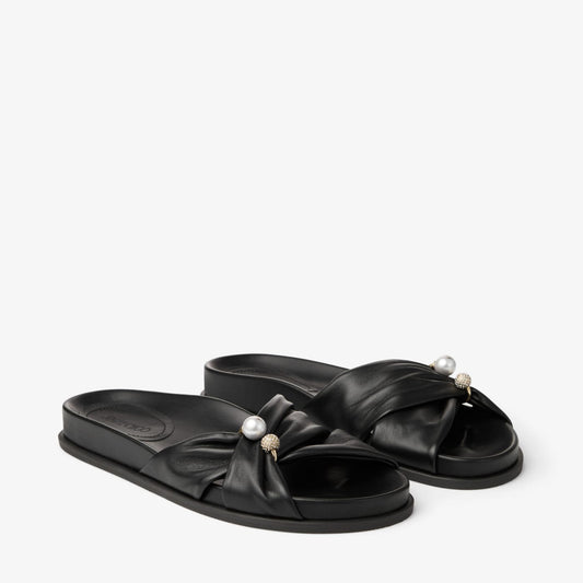 Rafi Flat Black Soft Glove Leather Flat Sandals