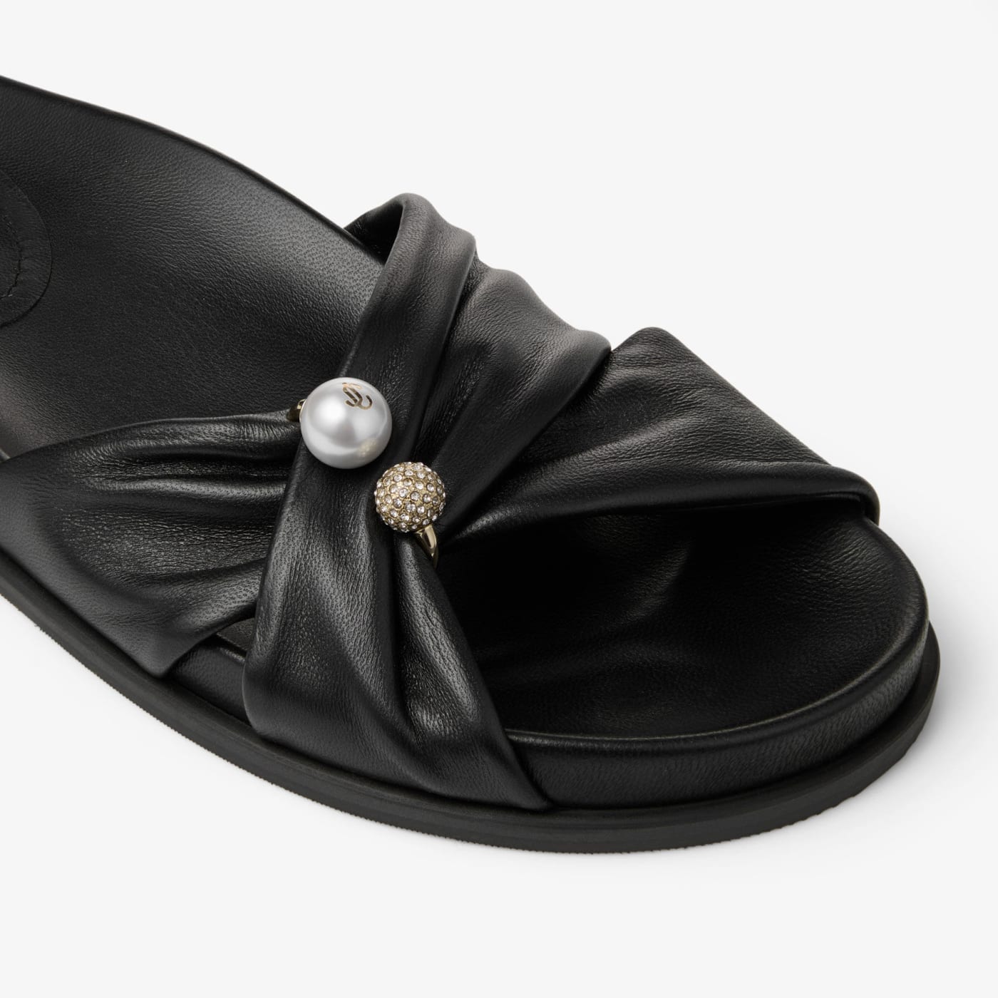 Rafi Flat Black Soft Glove Leather Flat Sandals