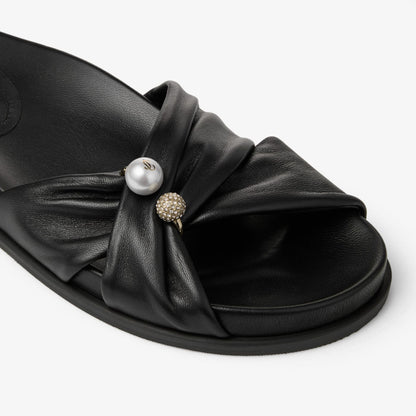 Rafi Flat Black Soft Glove Leather Flat Sandals