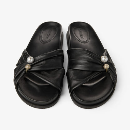 Rafi Flat Black Soft Glove Leather Flat Sandals