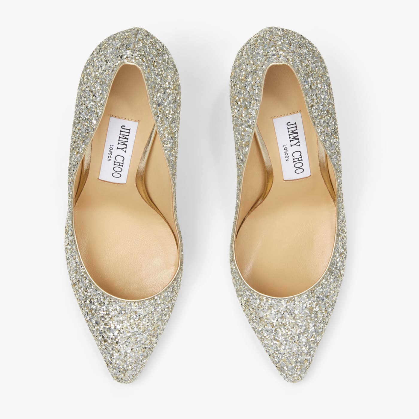 Romy 85 Champagne Coarse Glitter Fabric Pointy Toe Pumps